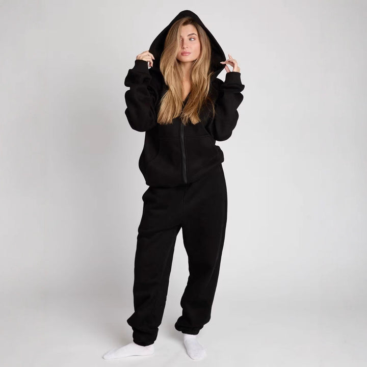 Damsportig fleece-joggingdräkt med hög krage och elastisk midja Mirla-Eva Jonsson