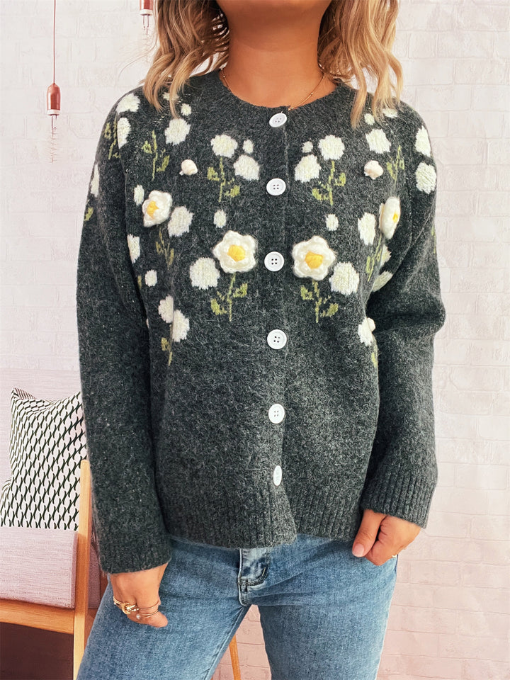 Damsticka med blommönster och knäppning Mirla-Eva Jonsson