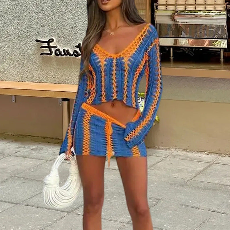Damstickad crop top och kjolset med unikt virkmönster Mirla-Eva Jonsson
