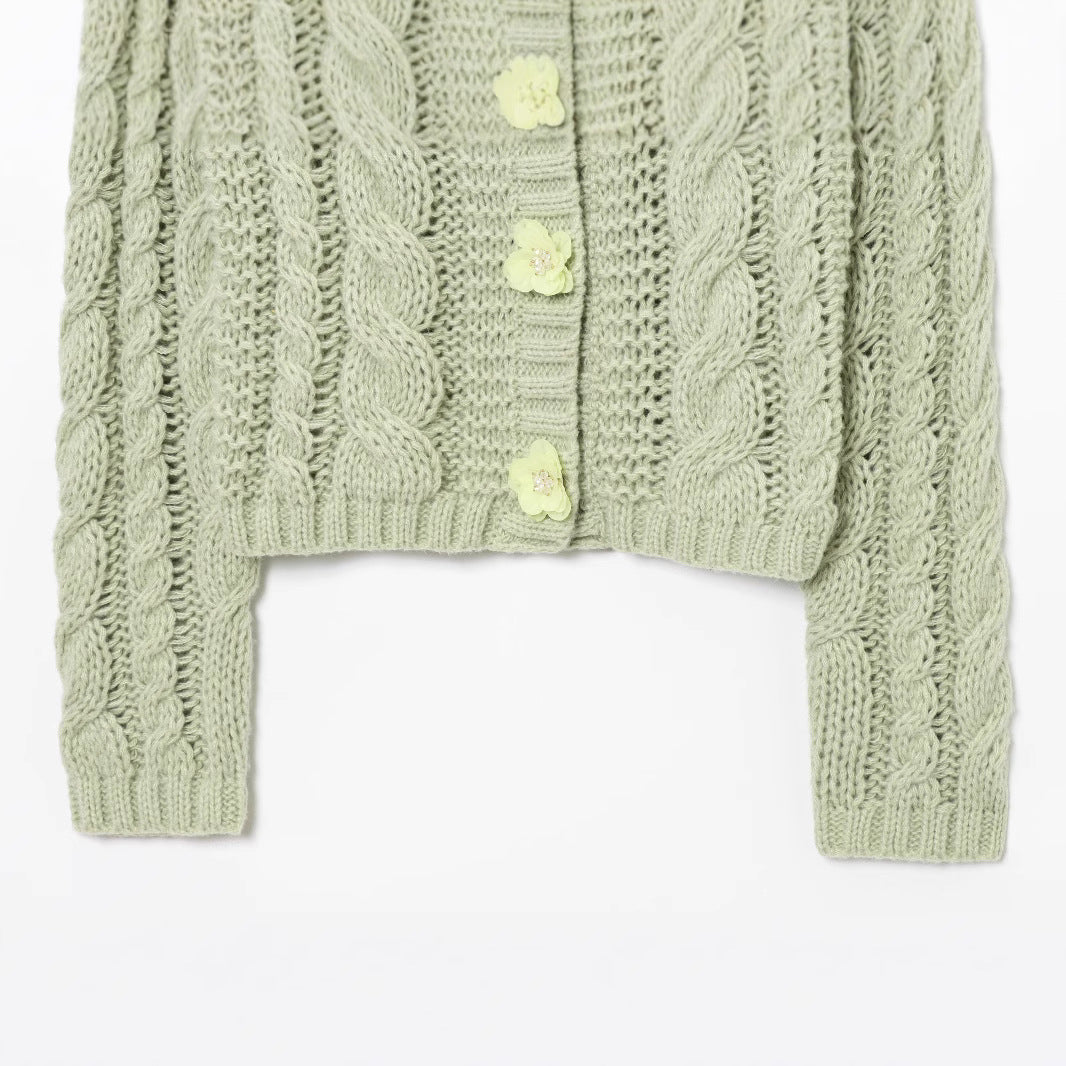 Damstickad jacka med blommigt knapppdetalj Eva Jonsson-Eva Jonsson