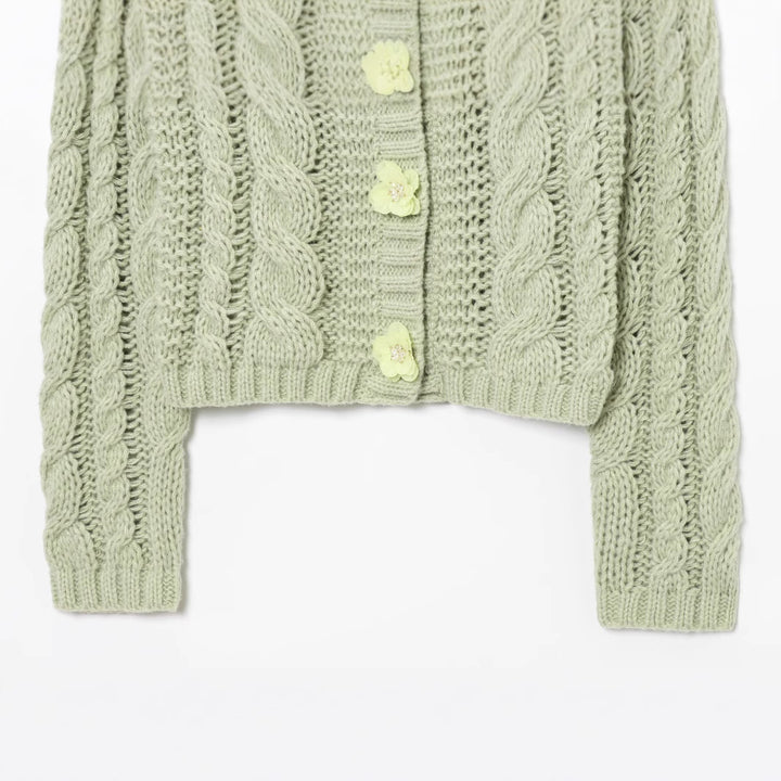 Damstickad jacka med blommigt knapppdetalj Eva Jonsson-Eva Jonsson