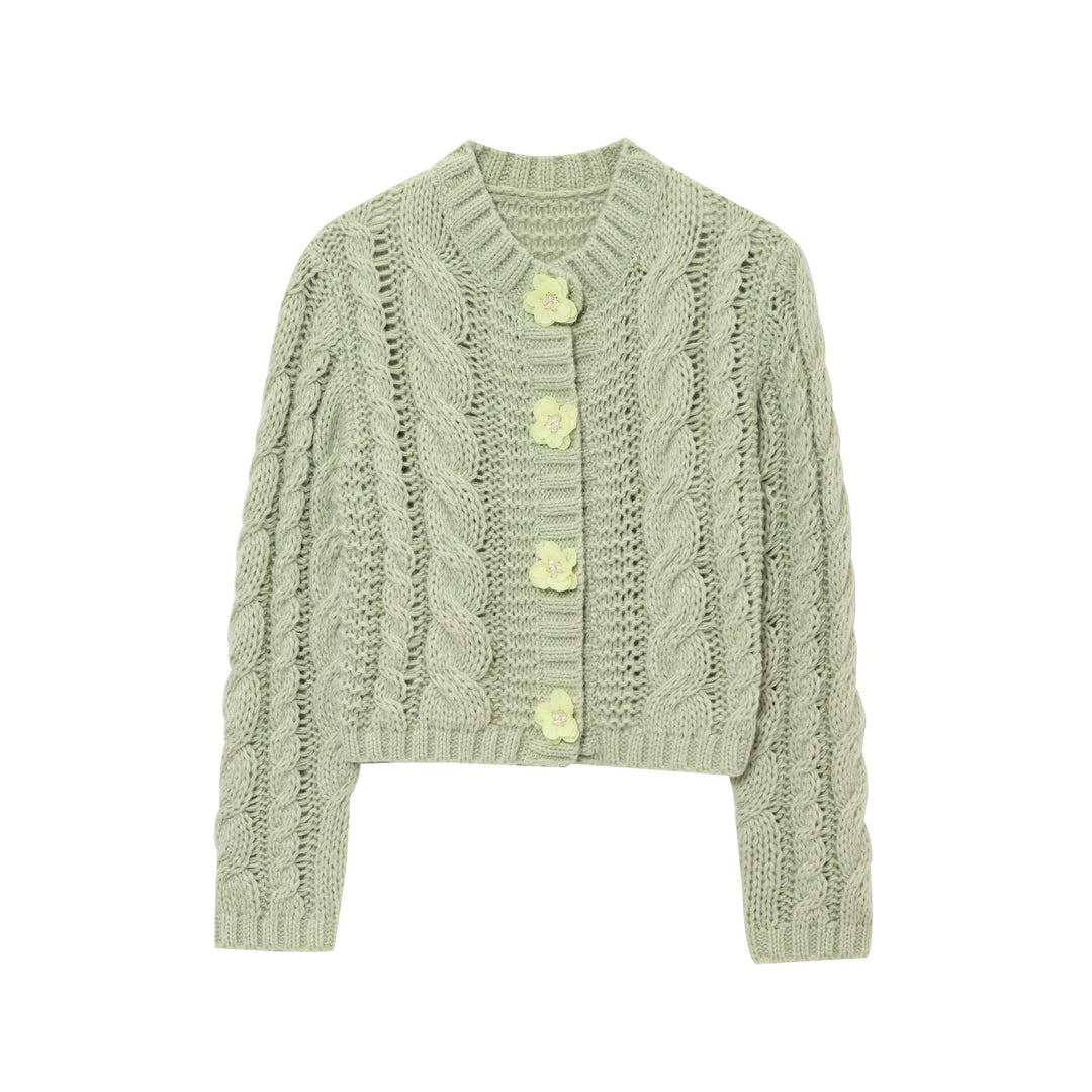 Damstickad jacka med blommigt knapppdetalj Eva Jonsson-Eva Jonsson