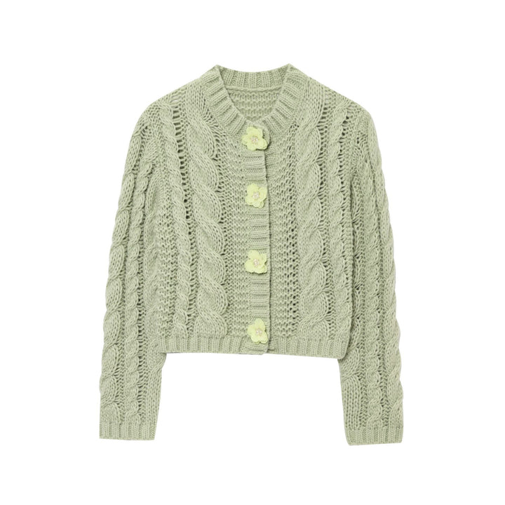 Damstickad jacka med blommigt knapppdetalj Eva Jonsson-Eva Jonsson