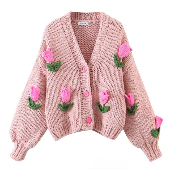 Damstickad jacka med blommönster och oversized passform Mirla-Eva Jonsson