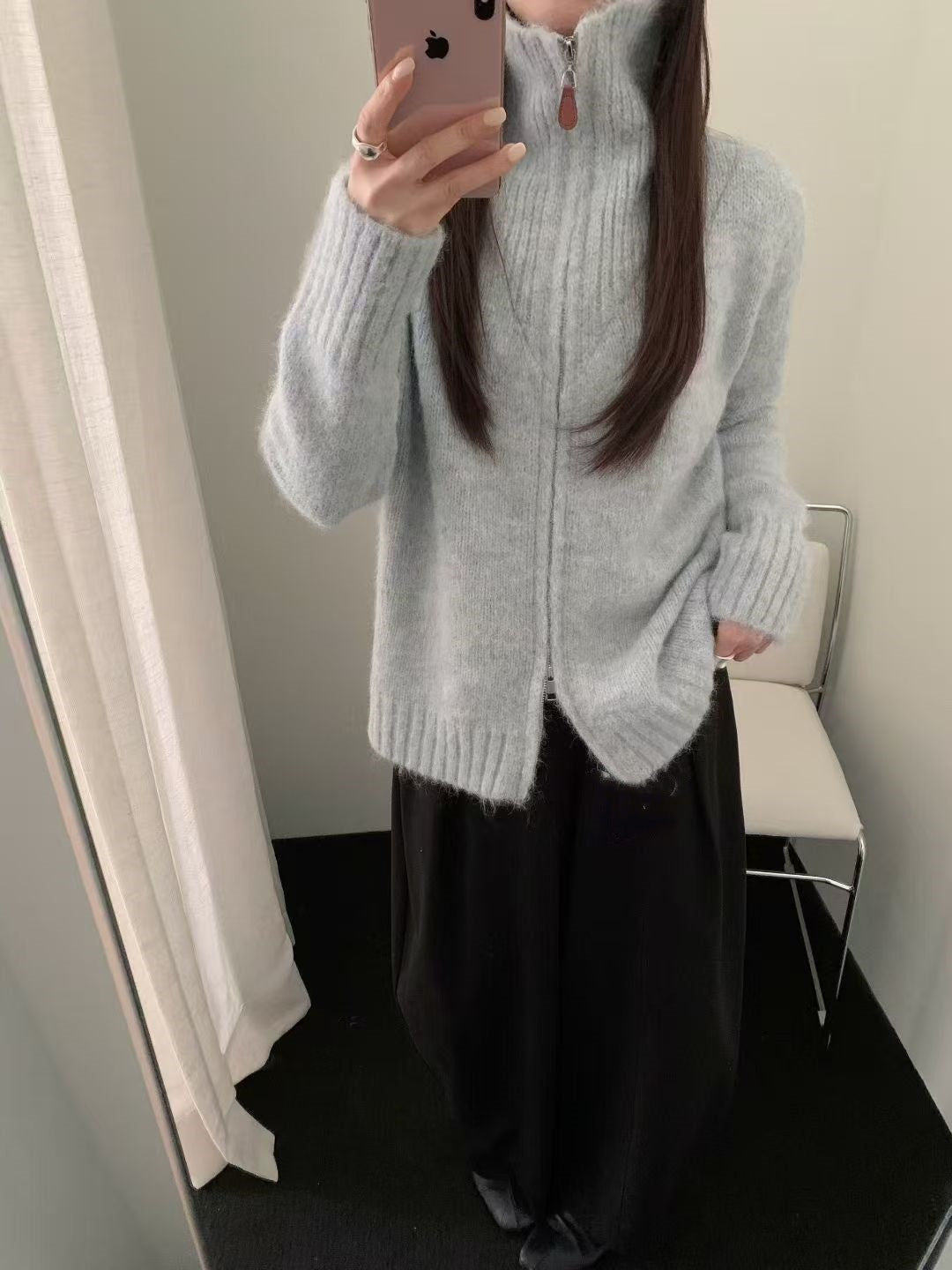 Damstickad jacka med hög krage och dragkedja Mirla-Eva Jonsson