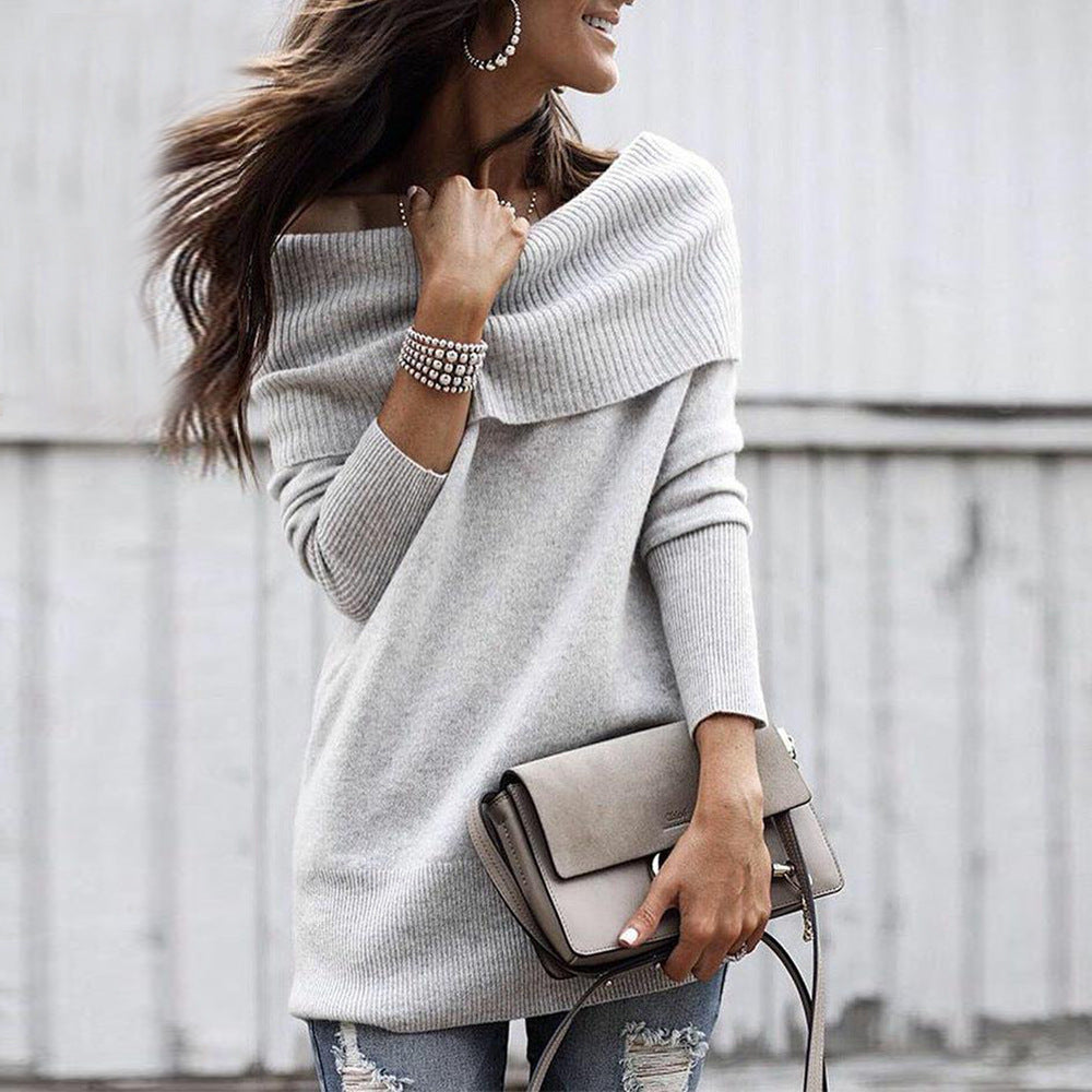 Damstickad klänning med off-shoulder-design och dekorativ dragsko Eva Jonsson-Eva Jonsson