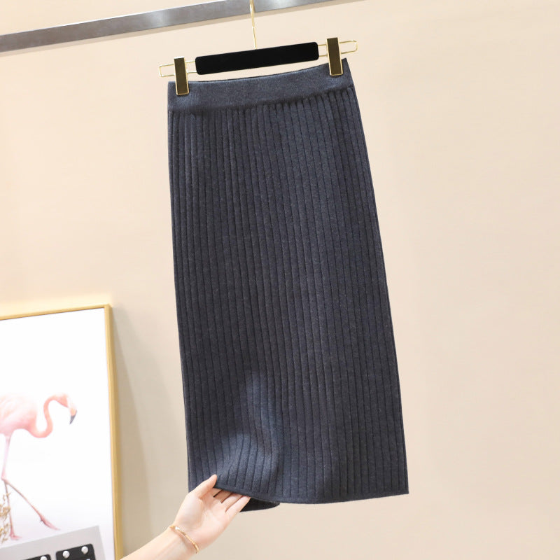 Damstickad midikjol med vertikal ribbstruktur Mirla-Eva Jonsson