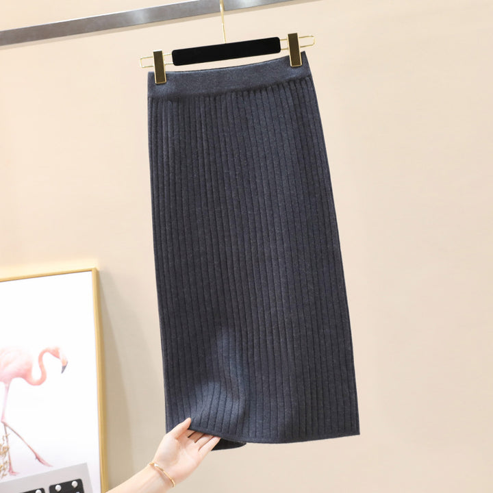 Damstickad midikjol med vertikal ribbstruktur Mirla-Eva Jonsson