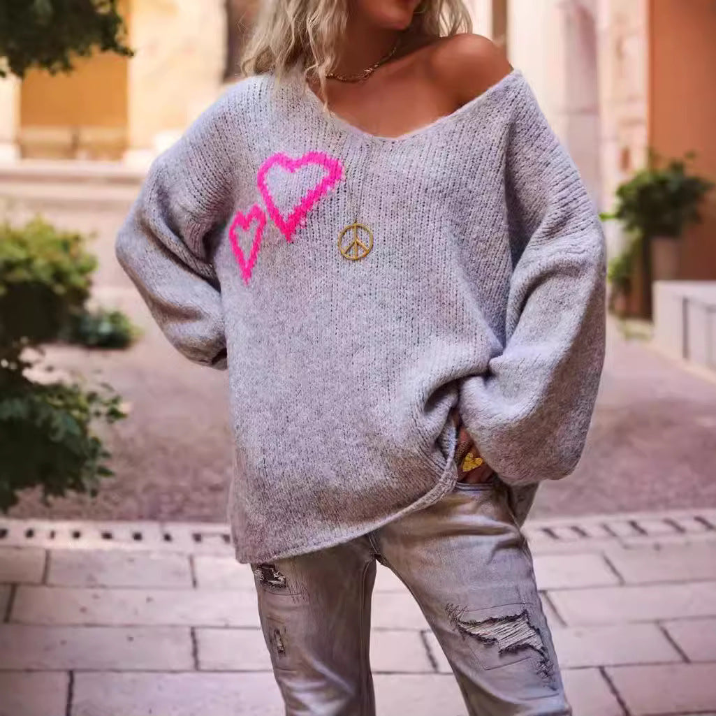 Damstickad tröja med älskvärd hjärtdesign och avslappnad passform Eva Jonsson-Eva Jonsson