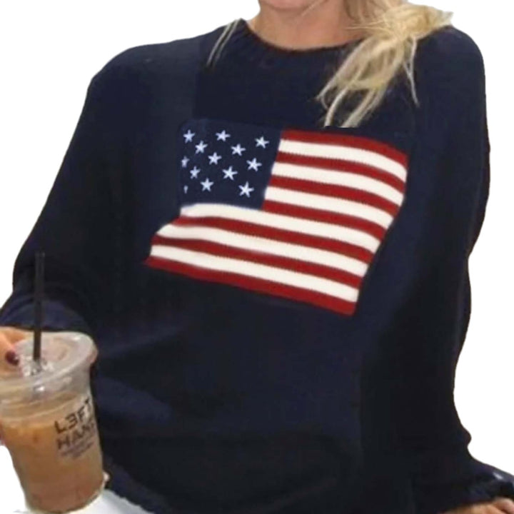 Damstickad tröja med amerikanskt flaggmotiv Mirla-Eva Jonsson