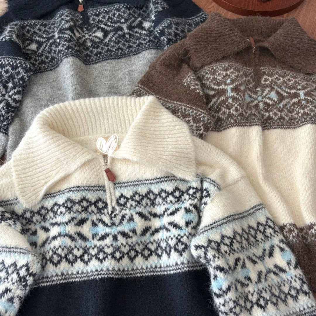 Damstickad tröja med detaljerat norskt mönster Mirla-Eva Jonsson
