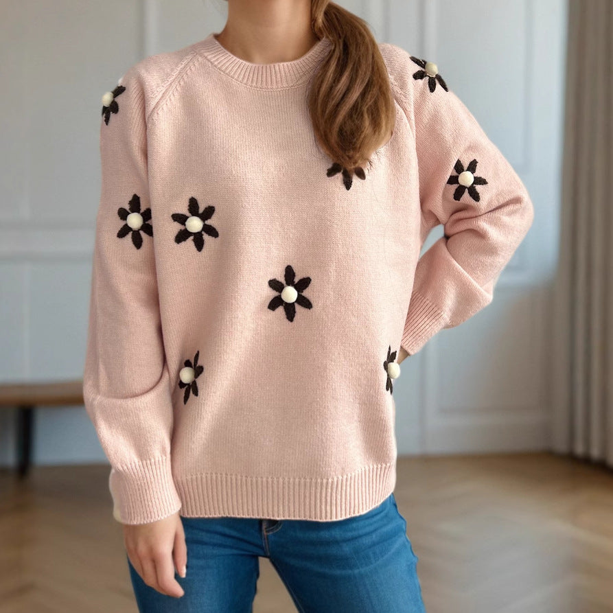 Damstickad tröja med florala applikationer och avslappnad passform Mirla-Eva Jonsson