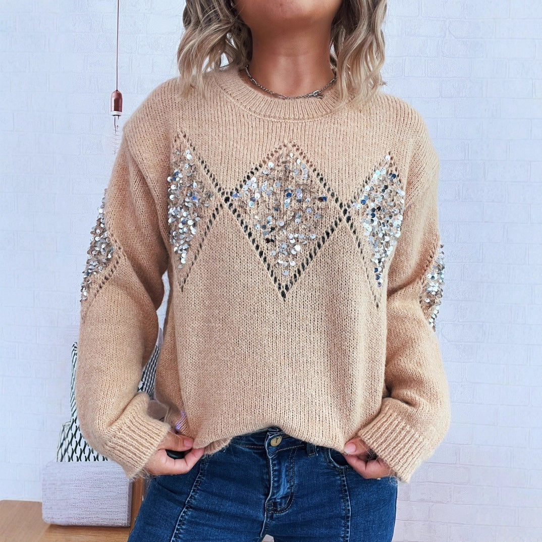Damstickad tröja med glittrande applikationer Mirla-Eva Jonsson