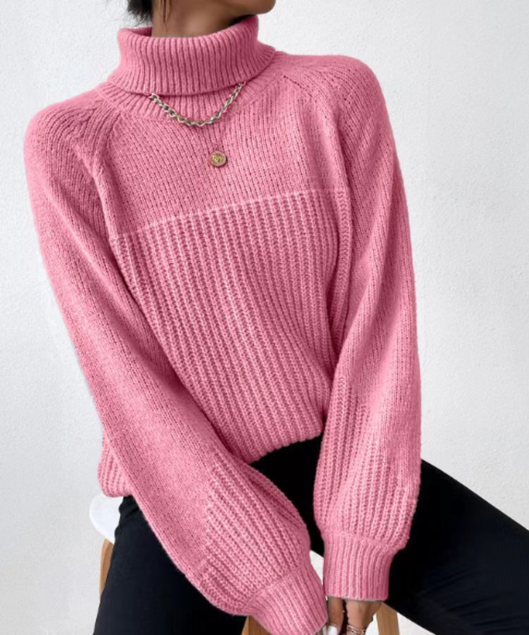 Damstickad tröja med högt krage och strukturerad ribbdesign Eva Jonsson-Eva Jonsson