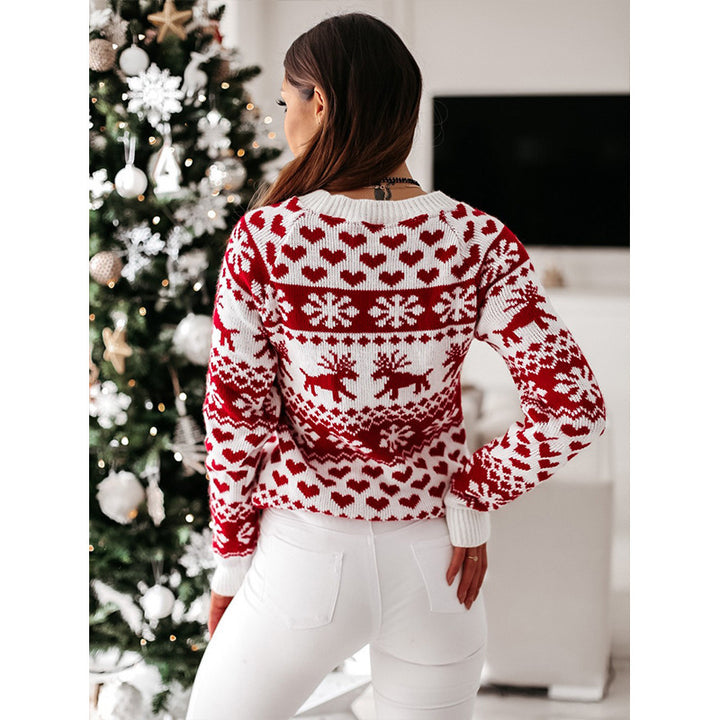 Damstickad tröja med julmönster och rundhalsringning Mirla-Eva Jonsson