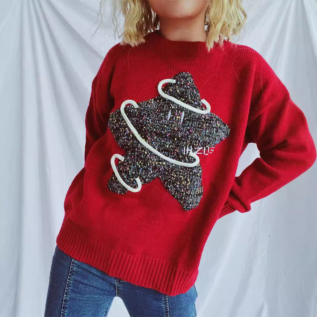 Damstickad tröja med kreativt motiv och avslappnad snitt Mirla-Eva Jonsson