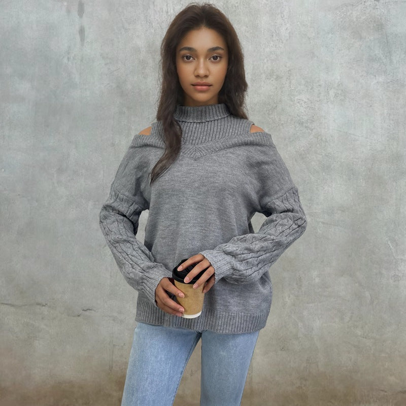Damstickad tröja med off-shoulder-design och strukturerade ärmar Mirla-Eva Jonsson