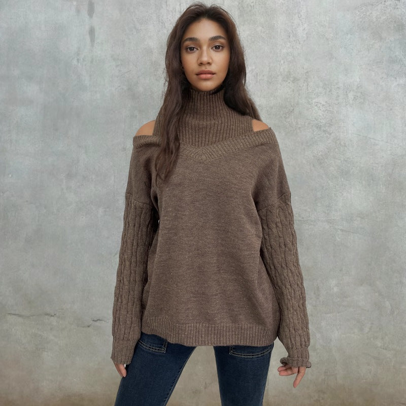 Damstickad tröja med off-shoulder-design och strukturerade ärmar Mirla-Eva Jonsson