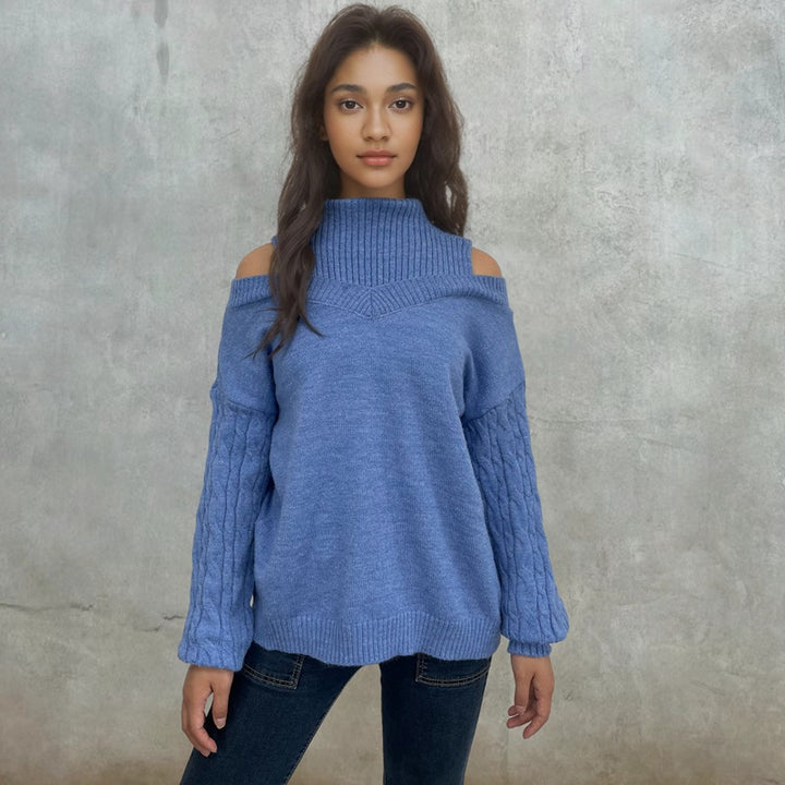 Damstickad tröja med off-shoulder-design och strukturerade ärmar Mirla-Eva Jonsson