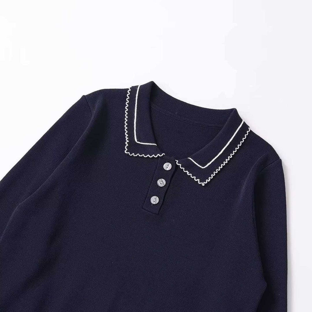 Damstickad tröja med polokrage och knapplist Mirla-Eva Jonsson
