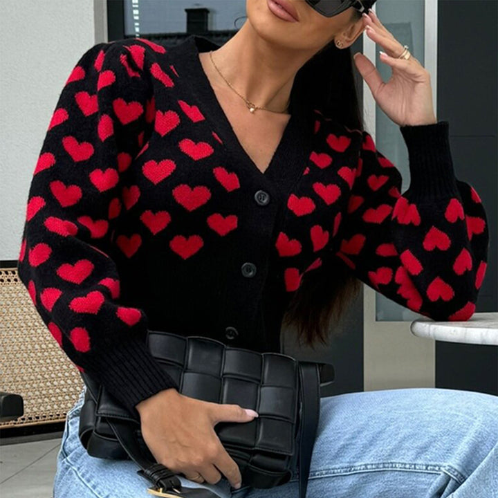Damstickjacka med hjärtmotiv och dekorativa knappar Eva Jonsson-Eva Jonsson