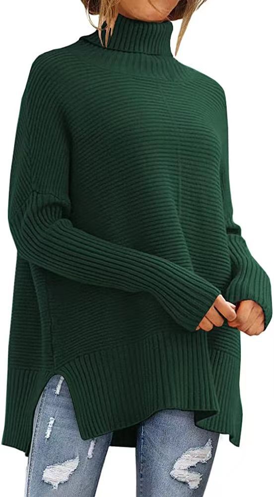 Damstorlek L. Turtleneck-tröja med fin ribbstruktur och asymmetrisk skärning Mirla-Eva Jonsson
