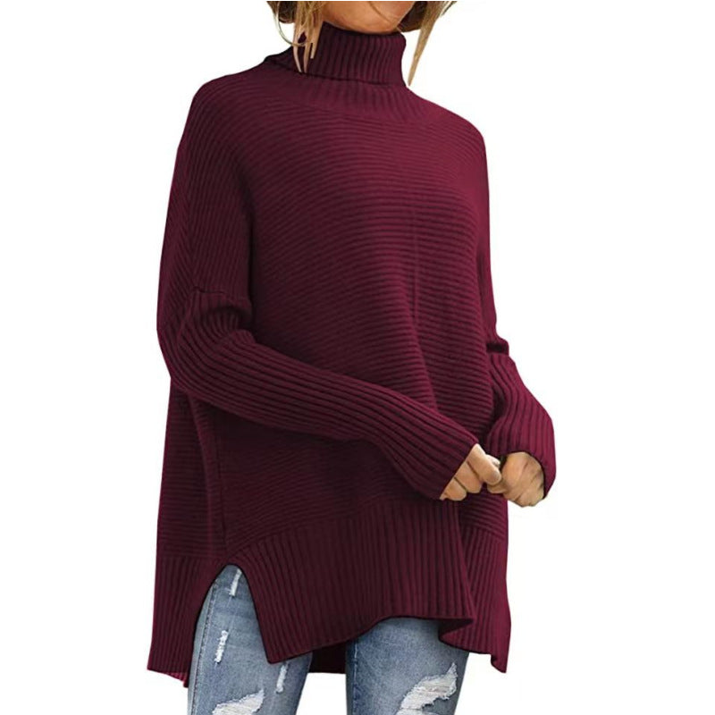 Damstorlek L. Turtleneck-tröja med fin ribbstruktur och asymmetrisk skärning Mirla-Eva Jonsson