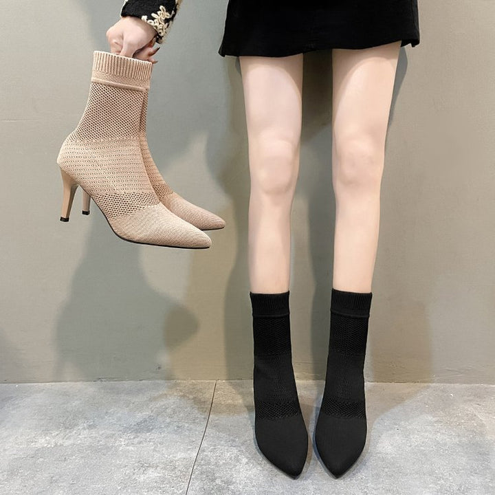 Damstövlar med elastisk stickad ovandel och elegant klack Mirla-Eva Jonsson