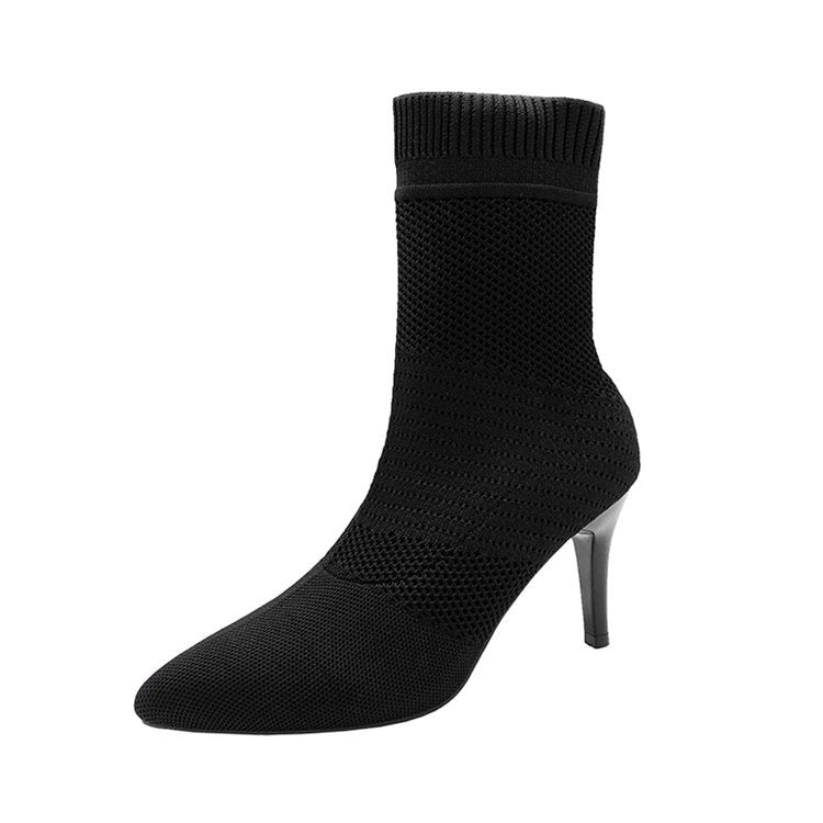 Damstövlar med elastisk stickad ovandel och elegant klack Mirla-Eva Jonsson