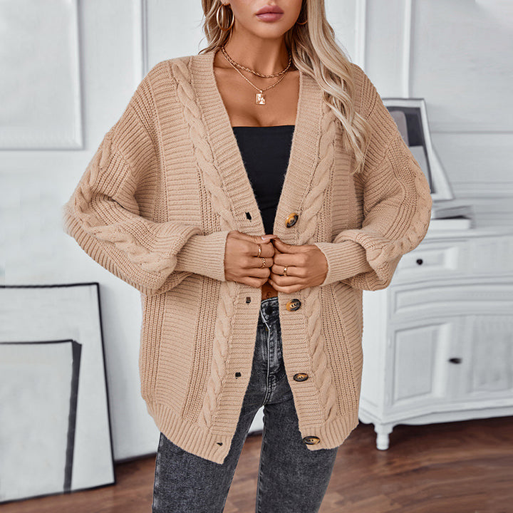 Damstrickjacka med flätdesign och gyllene knappr detaljer Eva Jonsson-Eva Jonsson
