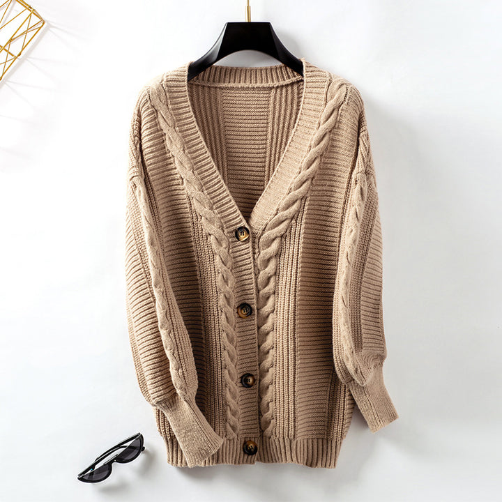 Damstrickjacka med flätdesign och gyllene knappr detaljer Eva Jonsson-Eva Jonsson
