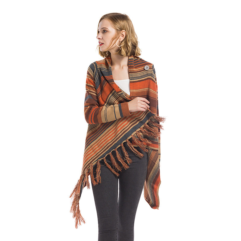 Damstrickponcho med fransar Mirla-Eva Jonsson