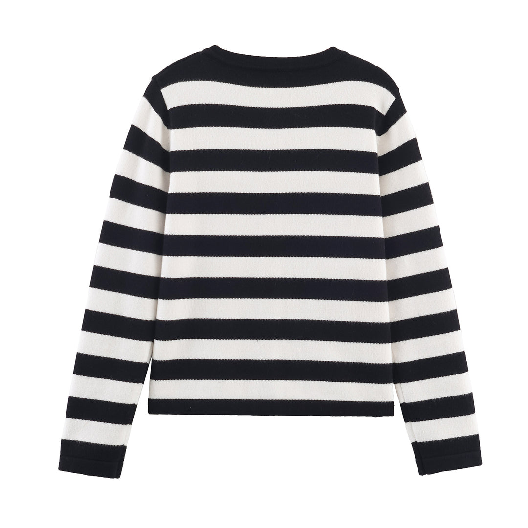 Damstrikket cardigan med maritimt stripesmønster og dekorative knapper Mirla-Eva Jonsson