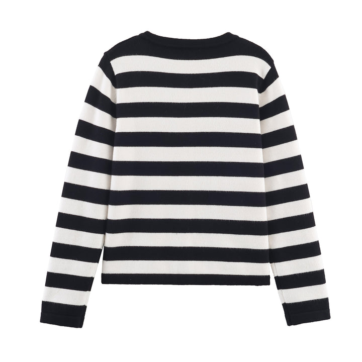 Damstrikket cardigan med maritimt stripesmønster og dekorative knapper Mirla-Eva Jonsson