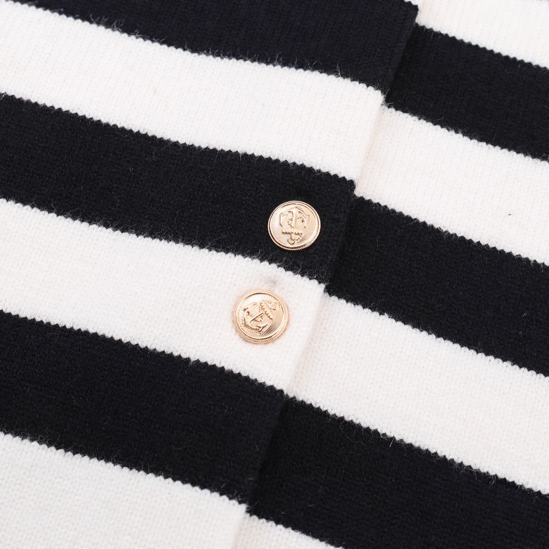 Damstrikket cardigan med maritimt stripesmønster og dekorative knapper Mirla-Eva Jonsson