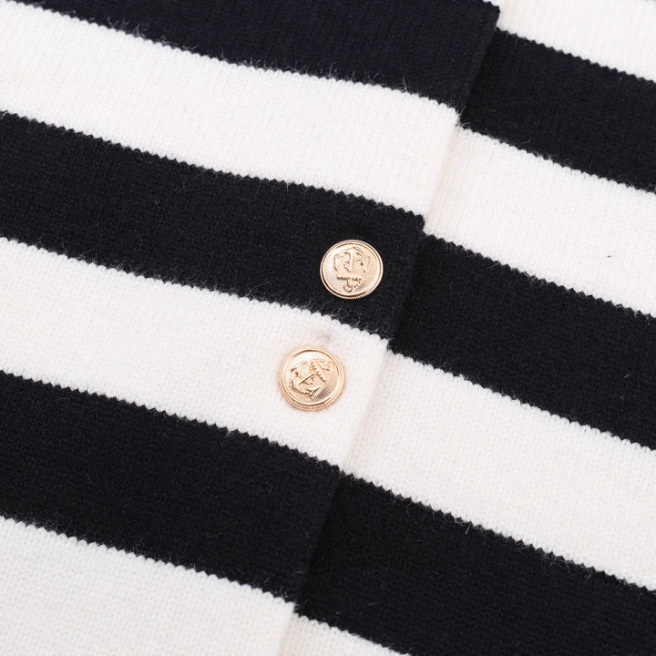 Damstrikket cardigan med maritimt stripesmønster og dekorative knapper Mirla-Eva Jonsson