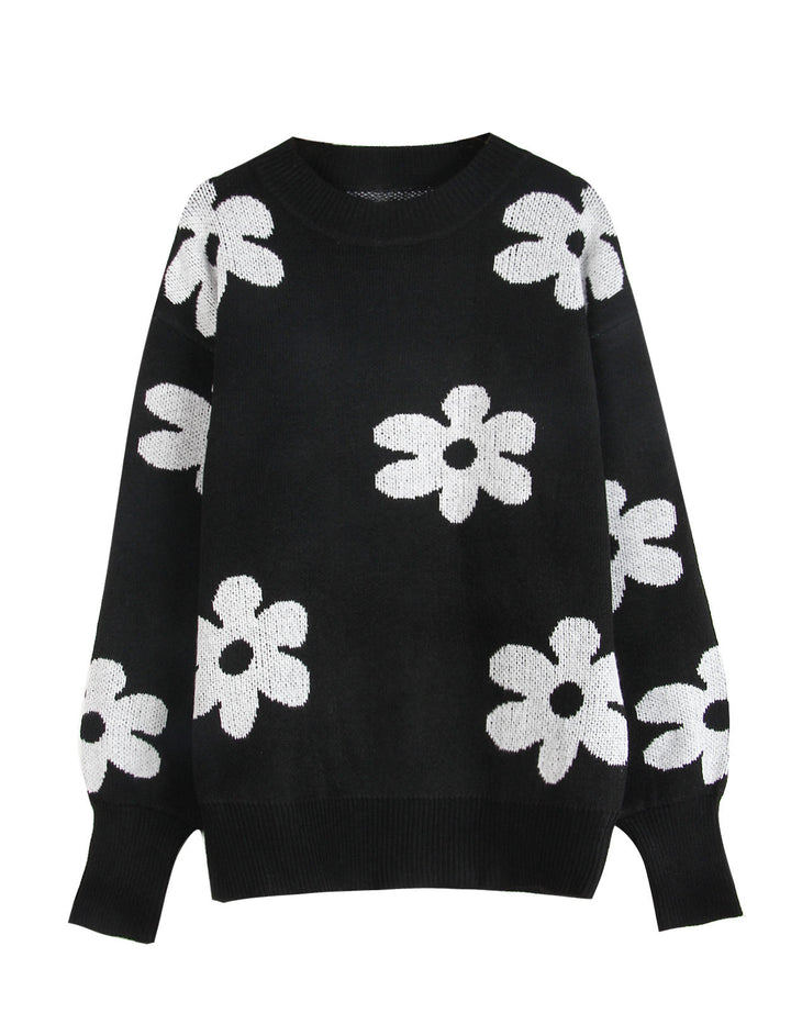 Damsweater med blommönster och avslappnad passform Mirla-Eva Jonsson