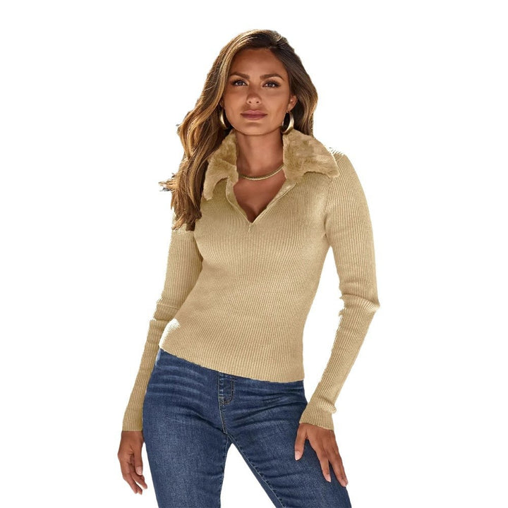 Damsweater med elegant krage och raffinerad ribbstruktur Mirla-Eva Jonsson