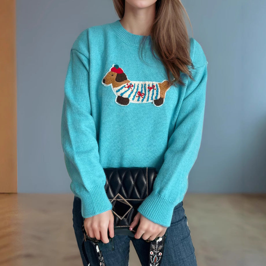 Damsweater med sött djurmotiv och högkvalitativt stickat tyg Mirla-Eva Jonsson