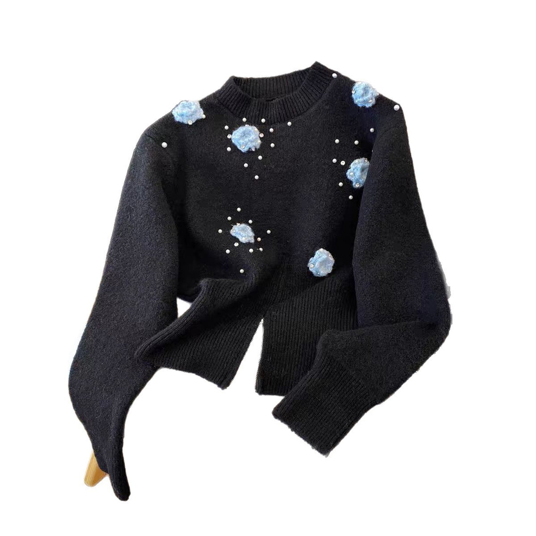 Damsweater med texturerad blommönster och pärlbeslag Mirla-Eva Jonsson