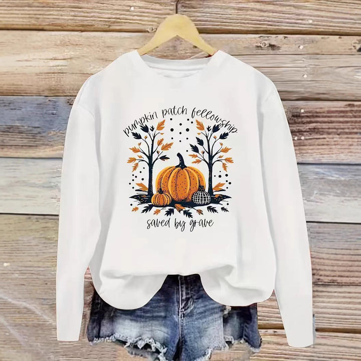 Damsweatshirt med höstpumpa design och avslappnad passform Mirla-Eva Jonsson