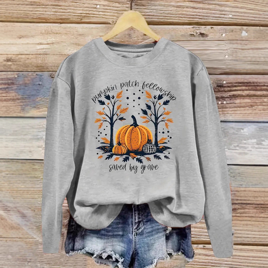 Damsweatshirt med höstpumpa design och avslappnad passform Mirla-Eva Jonsson