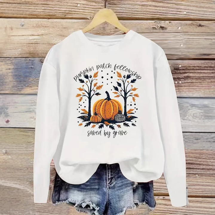 Damsweatshirt med höstpumpa design och avslappnad passform Mirla-Eva Jonsson