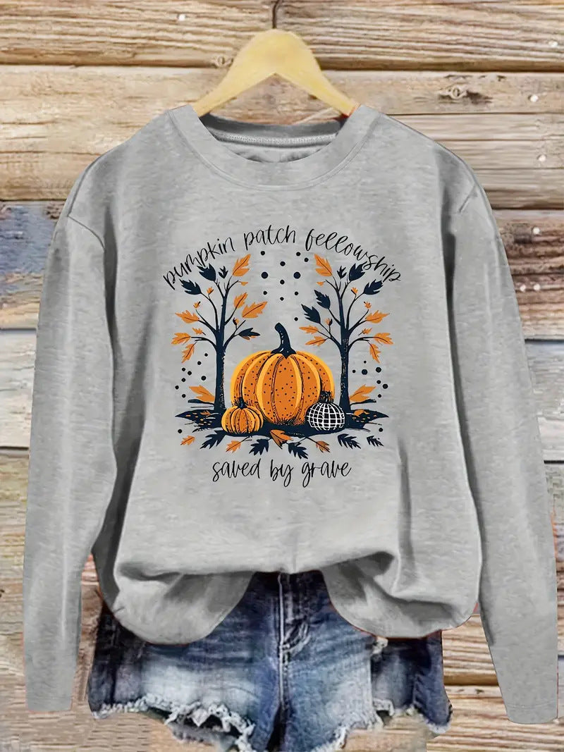 Damsweatshirt med höstpumpa design och avslappnad passform Mirla-Eva Jonsson