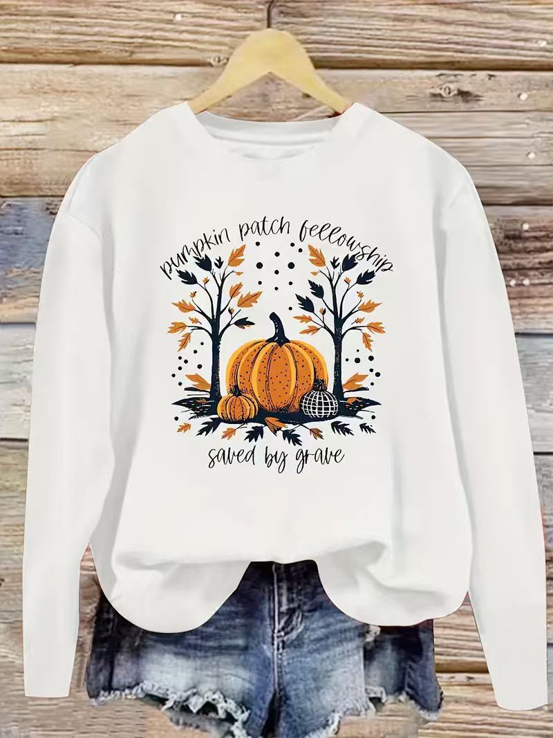 Damsweatshirt med höstpumpa design och avslappnad passform Mirla-Eva Jonsson