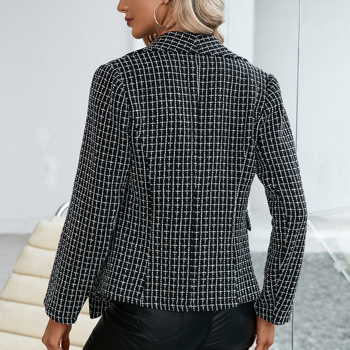 Damsydd dubbel sydd blazer med klassiskt rutig mönster Mirla-Eva Jonsson
