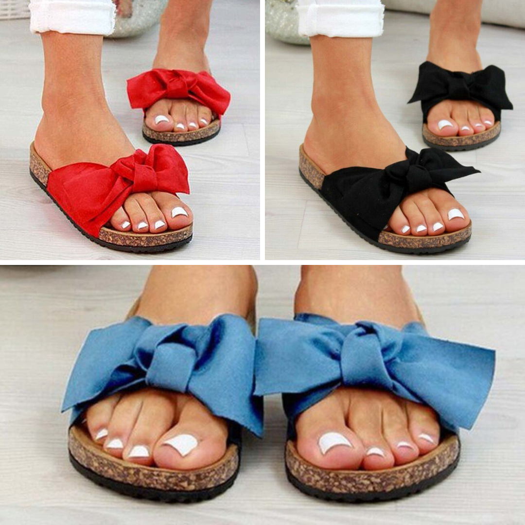 Damtofflor | Platta | Rosett | Slip-on-sandaler | Ortopediska sandaler-Eva Jonsson