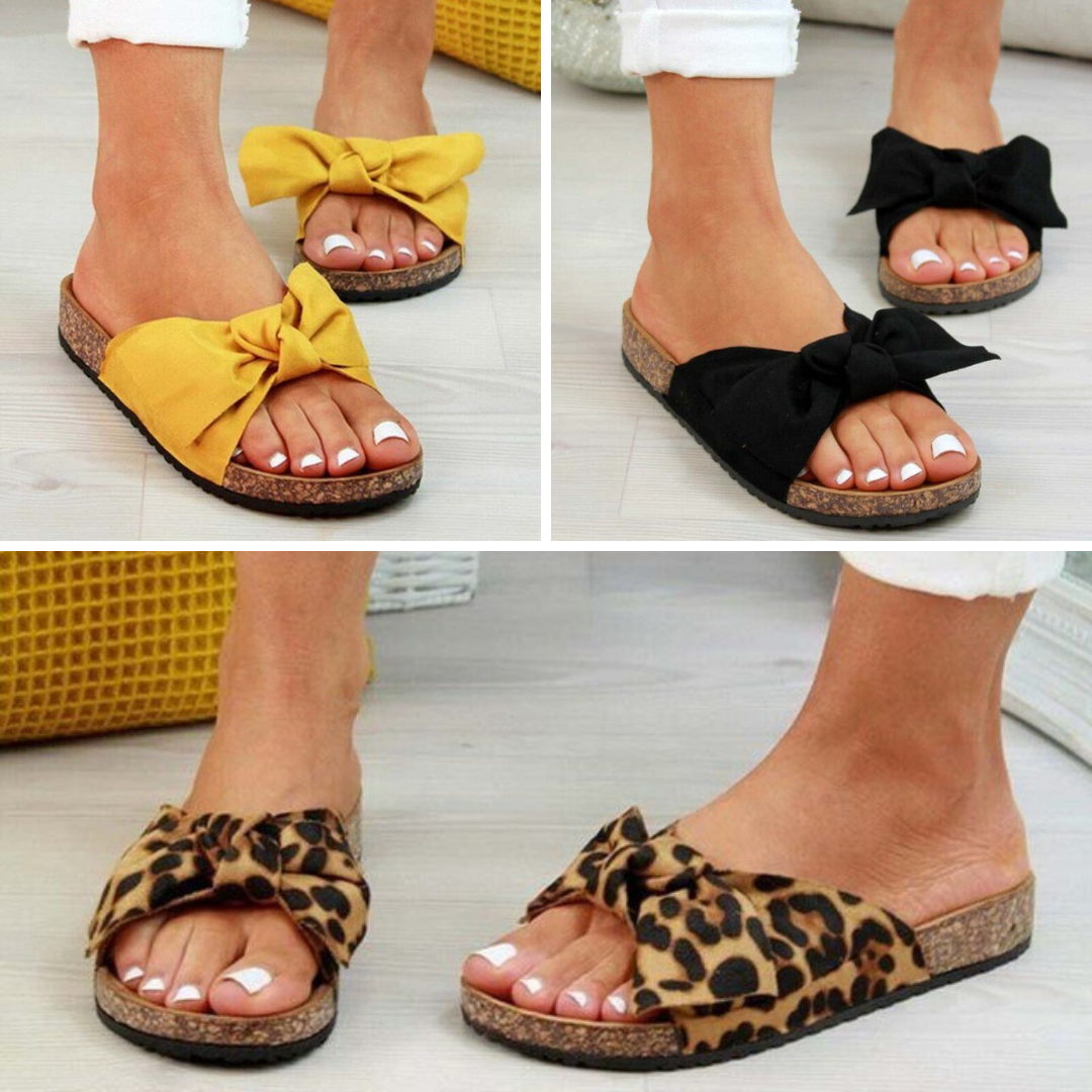 Damtofflor | Platta | Rosett | Slip-on-sandaler | Ortopediska sandaler-Eva Jonsson
