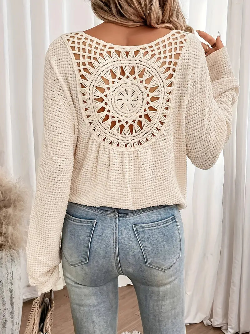 Damtröja | Casual | Virka | Boho Blus | Långärmade toppar för kvinnor-Eva Jonsson