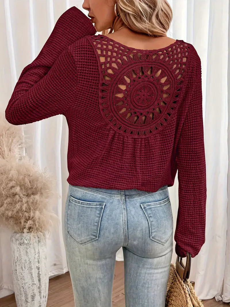 Damtröja | Casual | Virka | Boho Blus | Långärmade toppar för kvinnor-Eva Jonsson